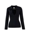 Elisabetta Franchi Ribbed Knit Top With À Jour Detailing Black In Black