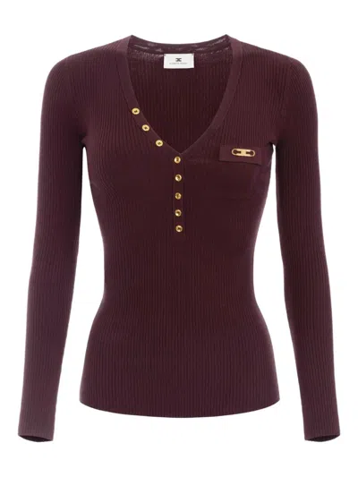 ELISABETTA FRANCHI RIBBED KNIT TOP WITH BREAST POCKET