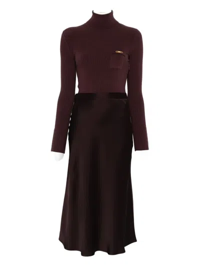 Elisabetta Franchi Ribbed-knit Turtleneck Dress In Brown