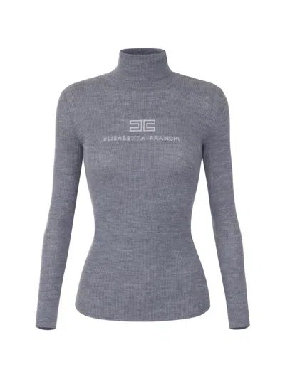 Elisabetta Franchi Ribbed Knit Turtleneck Top In Purple