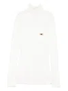 Elisabetta Franchi Ribbed Knit Turtleneck Top With Breast Pocket Clothing In White