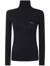 Elisabetta Franchi Turtleneck Ribbed T-shirt In Black