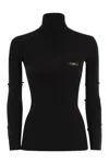 Elisabetta Franchi Ribbed Turtleneck Sweater With Satin Pocket In Black