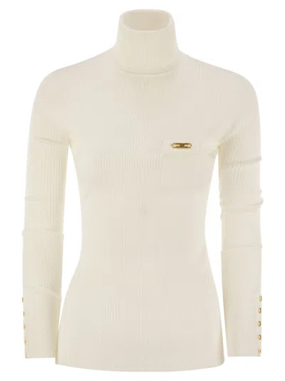 Elisabetta Franchi Ribbed Knit With Pocket In Brown