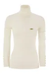 Elisabetta Franchi Ribbed Knit Turtleneck Top With Breast Pocket Clothing In White