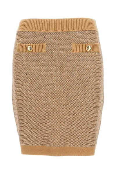 Elisabetta Franchi Ribbed Knit Wool Skirt In Brown