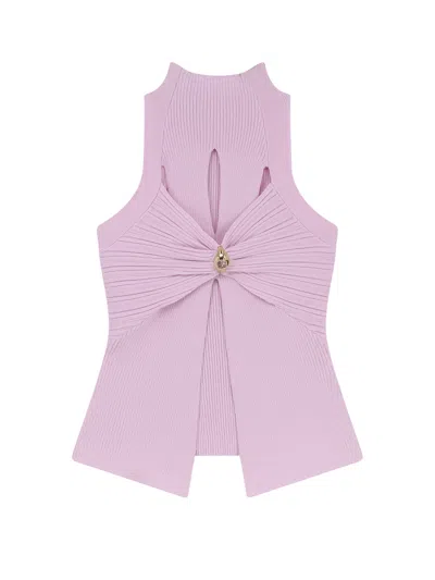 Elisabetta Franchi Ribbed Knitted Top With Metal Detail In Pink