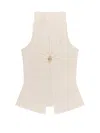Elisabetta Franchi Ribbed Knitted Top With Metal Detail In White