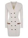 Elisabetta Franchi Ribbed Leather-trimmed Midi Dress In White