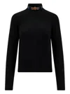 Elisabetta Franchi Ribbed Leather-trimmed Turtleneck Sweater In Black