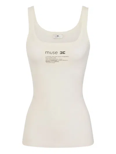 Elisabetta Franchi Ribbed Logo Top In White