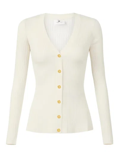 Elisabetta Franchi Ribbed Long-sleeve Cardigan In Neutral