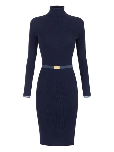 Elisabetta Franchi Ribbed Long-sleeve Mini Dress In Blue