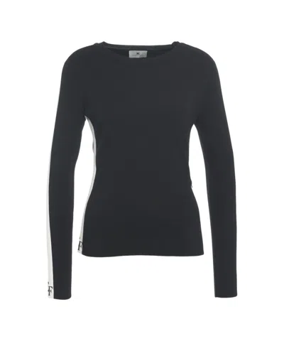 Elisabetta Franchi Ribbed Long-sleeved Top With Logo Detail In Black