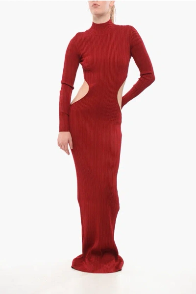 Elisabetta Franchi Ribbed Maxidress With Cut-outs In Red