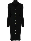 Elisabetta Franchi Ribbed Viscose Midi Dresses With Button Placket In Black