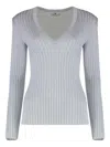 Elisabetta Franchi Ribbed Padded-shoulders Top In Gray
