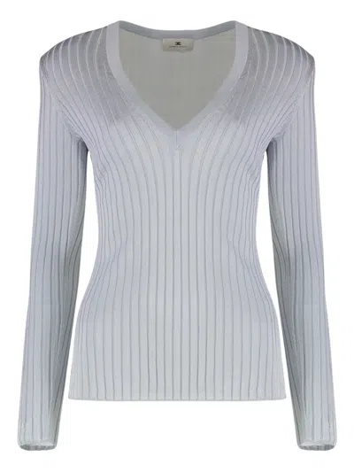 ELISABETTA FRANCHI RIBBED PADDED-SHOULDERS TOP