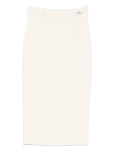Elisabetta Franchi Ribbed Pencil Midi Skirt In Orange