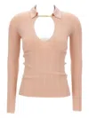 Elisabetta Franchi Ribbed Polo-neck Sweater In Pink