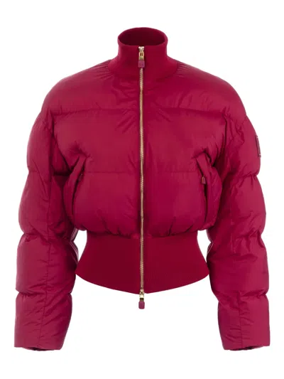 Elisabetta Franchi Ribbed Quilted Down Jacket In Pink