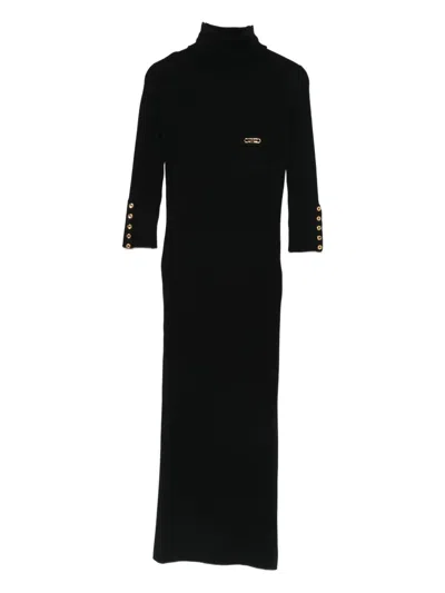 Elisabetta Franchi Ribbed Roll-neck Dress In Black