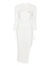 Elisabetta Franchi Ribbed Roll-neck Side-slit Midi Dress In White