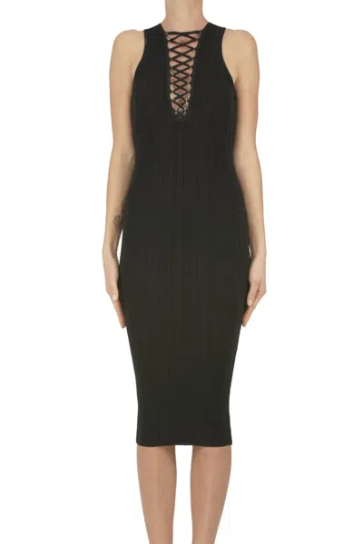 Elisabetta Franchi Ribbed Stretch Knit Dress In Black
