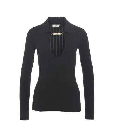 ELISABETTA FRANCHI RIBBED SWEATER WITH CHAIN DETAIL