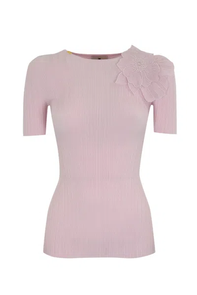 ELISABETTA FRANCHI RIBBED SWEATER WITH FLOWER