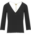 Elisabetta Franchi Ribbed Sweater With Necklace In Black