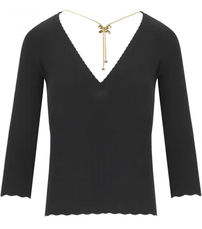Elisabetta Franchi Ribbed Sweater With Necklace In Black