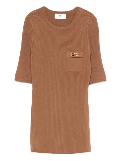 Elisabetta Franchi Ribbed T-shirt In Brown