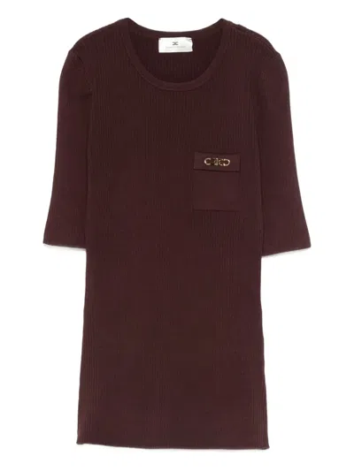 Elisabetta Franchi Ribbed T-shirt In Brown