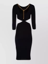 ELISABETTA FRANCHI RIBBED TEXTURE DRESS WITH CUT-OUT AND CHAIN NECKLINE