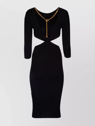 Elisabetta Franchi Ribbed Dress With Jewel Detail In Black