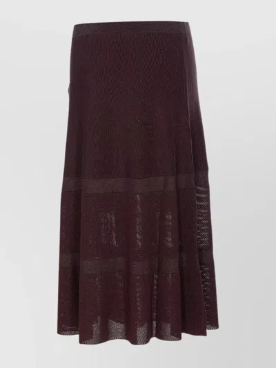 Elisabetta Franchi Ribbed Texture Midi Skirt With Sheer Panels In Brown
