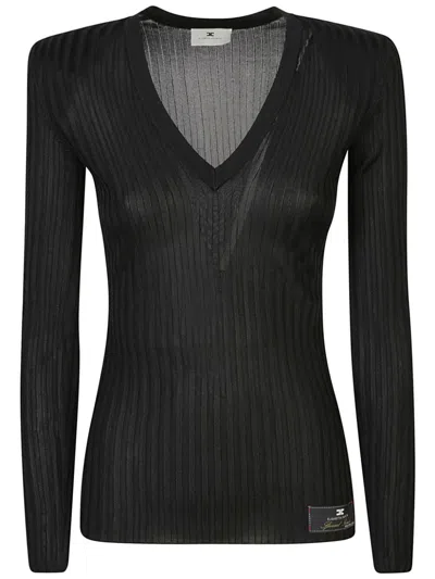 Elisabetta Franchi Viscose Knit Shirt With Logo Details In Black