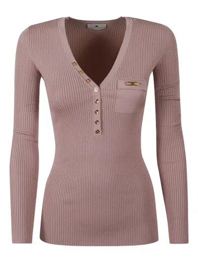 Elisabetta Franchi Ribbed Top In Pink