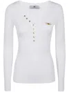 Elisabetta Franchi Ribbed Top With Button Details In White
