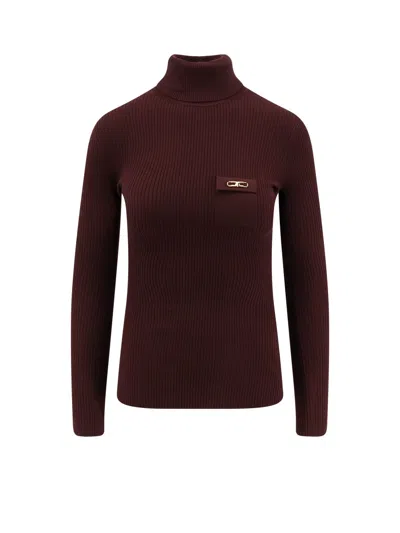 Elisabetta Franchi Ribbed Turtleneck In Burgundy