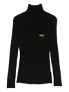Elisabetta Franchi Ribbed Turtleneck Embellished Sweater In Black