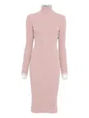 Elisabetta Franchi Ribbed Turtleneck Midi Dress In Pink