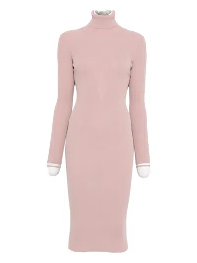 Elisabetta Franchi Ribbed Turtleneck Midi Dress In Pink