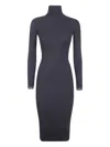 Elisabetta Franchi Ribbed Turtleneck Midi Dress In Blue