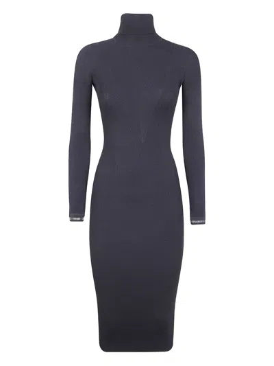 Elisabetta Franchi Ribbed Turtleneck Midi Dress In Blue