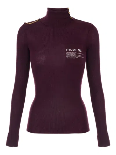 Elisabetta Franchi Ribbed Turtleneck Sweater In Burgundy