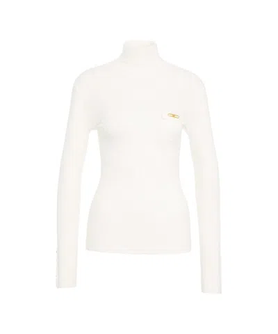 Elisabetta Franchi Ribbed Turtleneck Sweater In Neutral