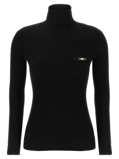 Elisabetta Franchi Ribbed Turtleneck Sweater Sweaters And Cardigans Black