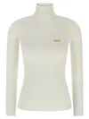 Elisabetta Franchi Ribbed Knit Turtleneck Top With Breast Pocket Clothing In White